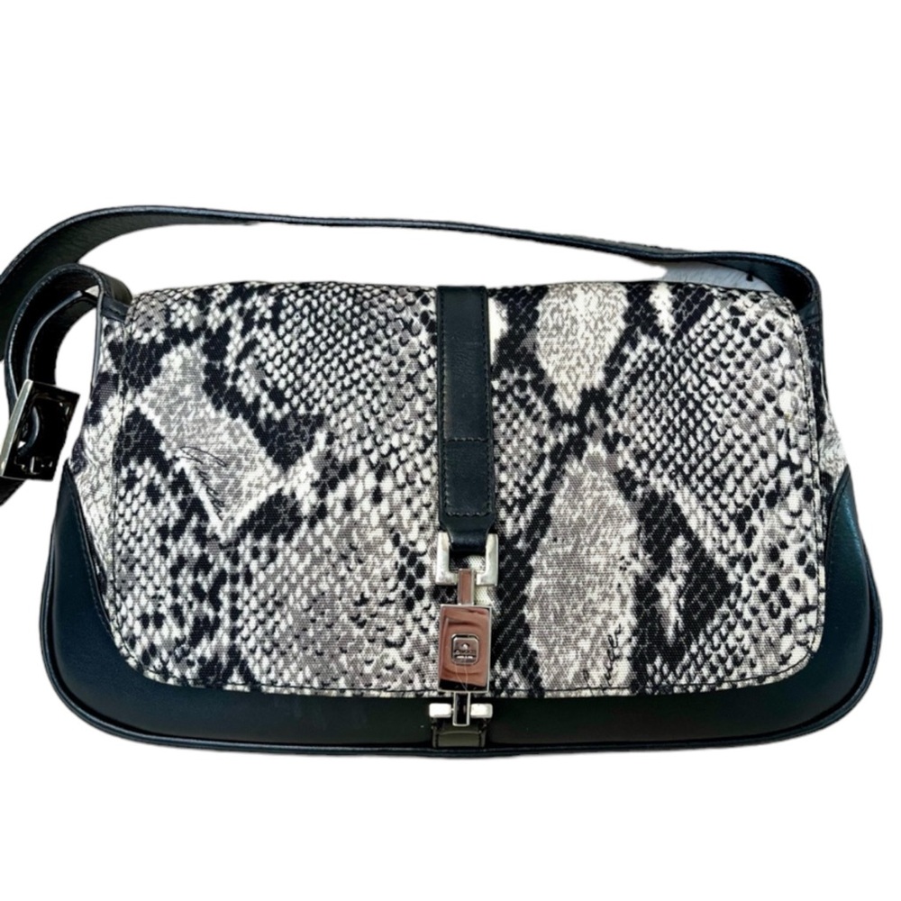 Gucci Jackie Python Print Canvas Hobo Shoulder Bag - image 1